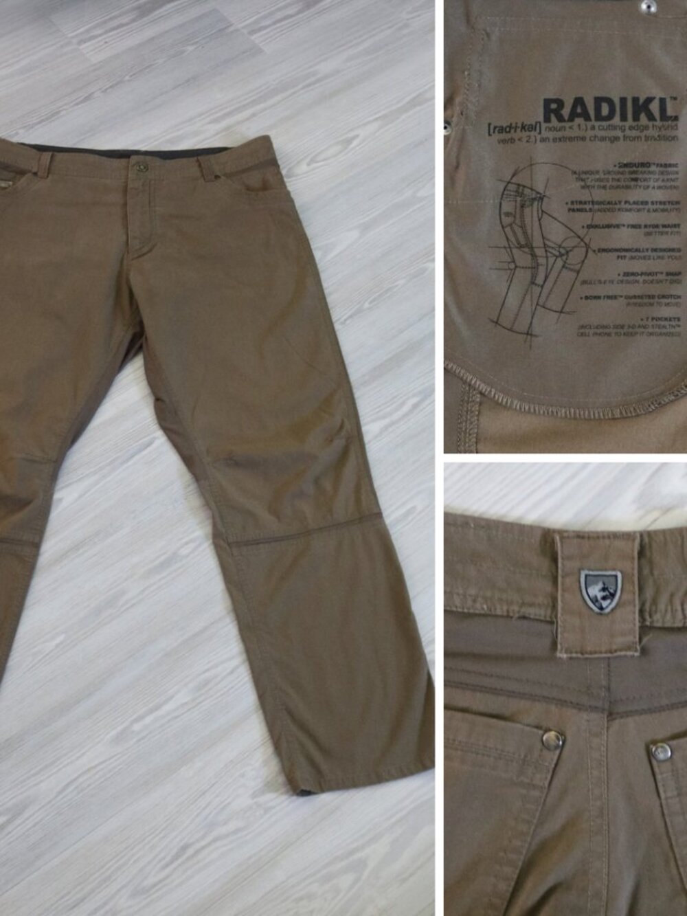 KUHL RADIKL Performance Hiking Pants Men's 42 x 32 Tan Hybrid Outdoors Utility